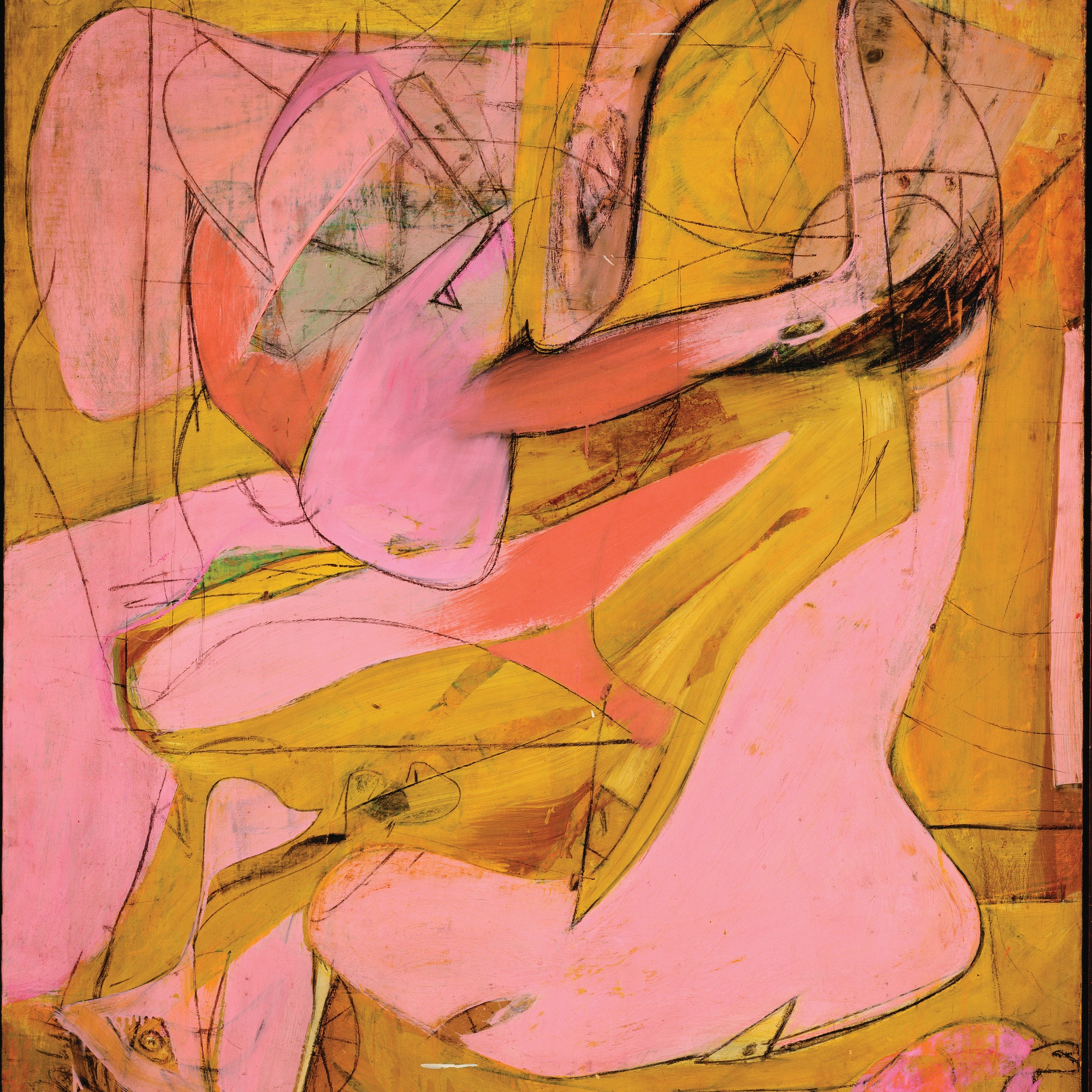 Willem de Kooning. Pink Angels. c. 1945. Oil and charcoal on canvas, 52 × 40″ (132.1 × 101.6 cm). Frederick R. Weisman Art Foundation, Los Angeles. © 2011 The Willem de Kooning Foundation/Artists Rights Society (ARS), New York