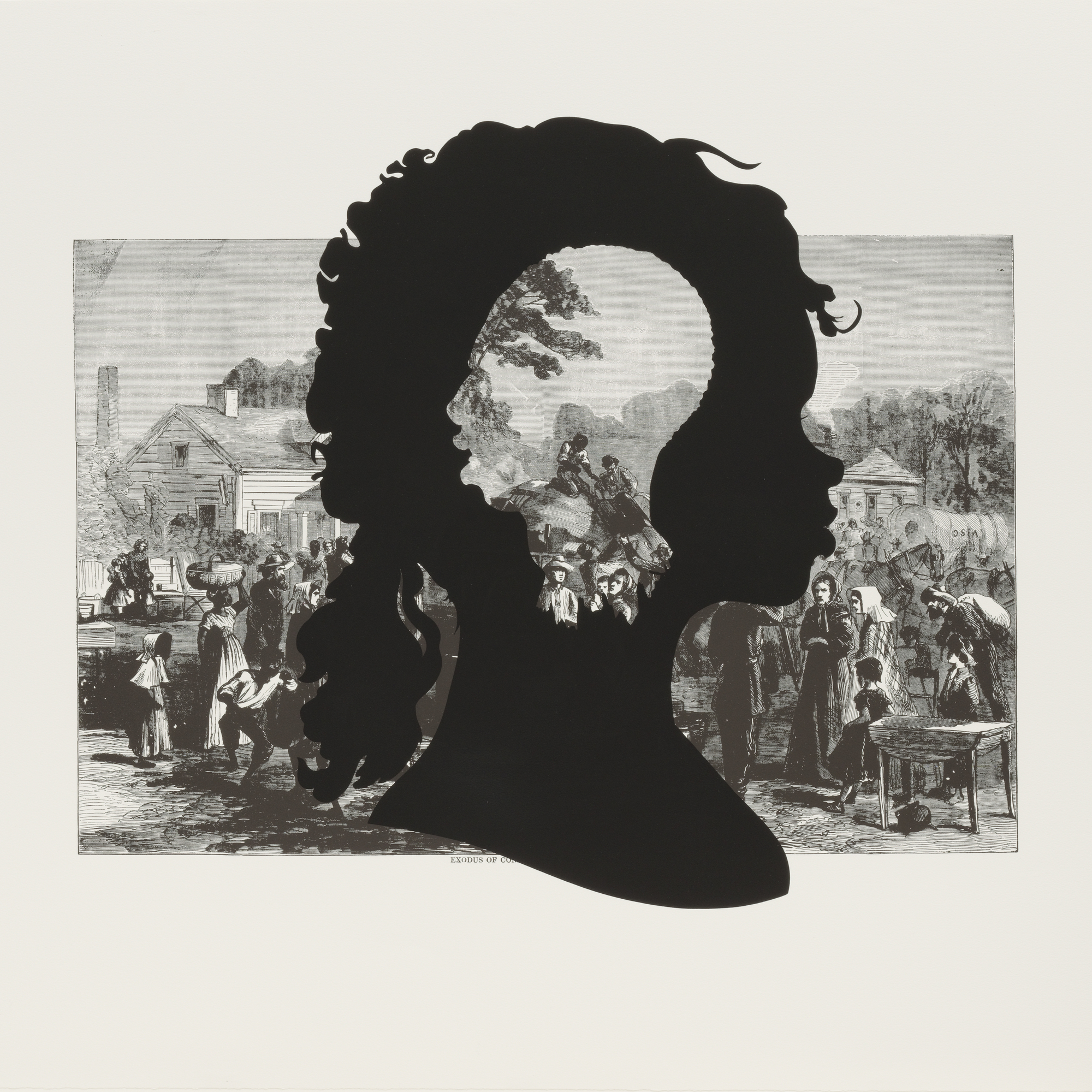 Kara Walker. Exodus of Confederates from Atlanta, from the portfolio Harper’s Pictorial History of the Civil War (Annotated). 2005. One from a portfolio of fifteen lithograph and screenprints, 39 1/16 x 52 15/16" (99.2 x 134.4 cm). Publisher and printer: LeRoy Neiman Center for Print Studies, Columbia University, New York. Edition: 35. The Museum of Modern Art. General Print Fund and The Ralph E. Shikes Fund. © 2007 Kara Walker