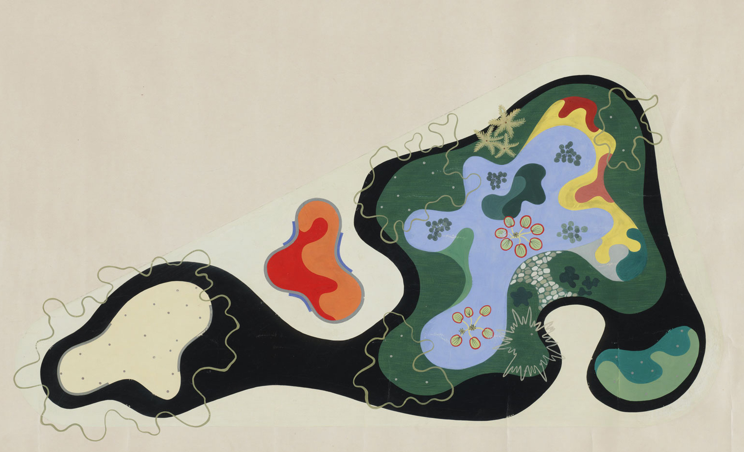 Roberto Burle Marx. Garden Design Saenz Peña Square, Rio de Janeiro, Brazil, Plan, 1948. Gouache on paper, 24 3/8 x 40" (61.9 x 101.6 cm). The Museum of Modern Art, New York. Gift of Philip L. Goodwin