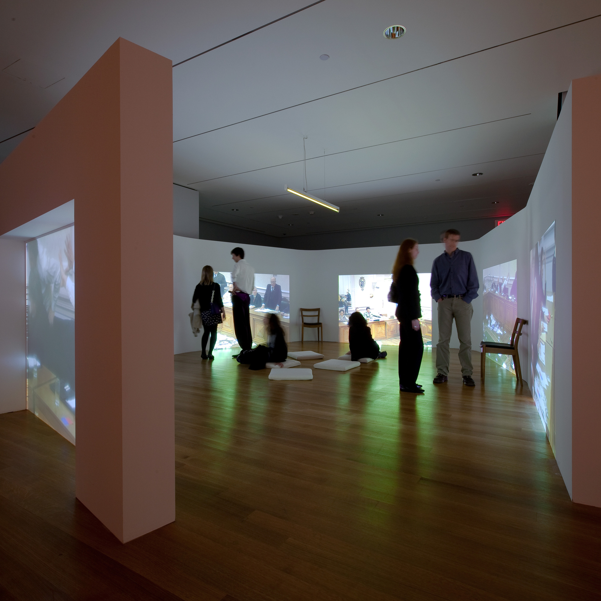 Aernout Mik. (Dutch, b. 1962). Installation view at MoMA. Vacuum Room. 2005. Six-channel video installation (color, silent), looped. Six rear-projection screens embedded in temporary architecture. Courtesy the artist, carlier | gebauer, Berlin and The Project, New York. © 2009 Aernout Mik. Photograph: © Jason Mandella