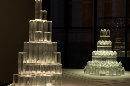 Josiah McElheny. The Alpine Cathedral and the City-Crown, 2007. Installation of glass, metal, wood, Plexiglas, colored electric lights, 14′ × 8′ × 9′ 9″. Courtesy of the artist and Andrea Rosen Gallery, New York, and Donald Young Gallery, Chicago. Photo: Robin Holland