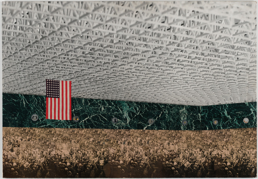 Ludwig Mies van der Rohe. Convention Hall Project, Chicago, Illinois, interior perspective. 1954. Collage of cut-and-pasted reproductions, photograph, and paper on composition board, 33 × 48″ (83.8 × 121.9 cm). The Museum of Modern Art, New York. Mies van der Rohe Archive, gift of the architect
