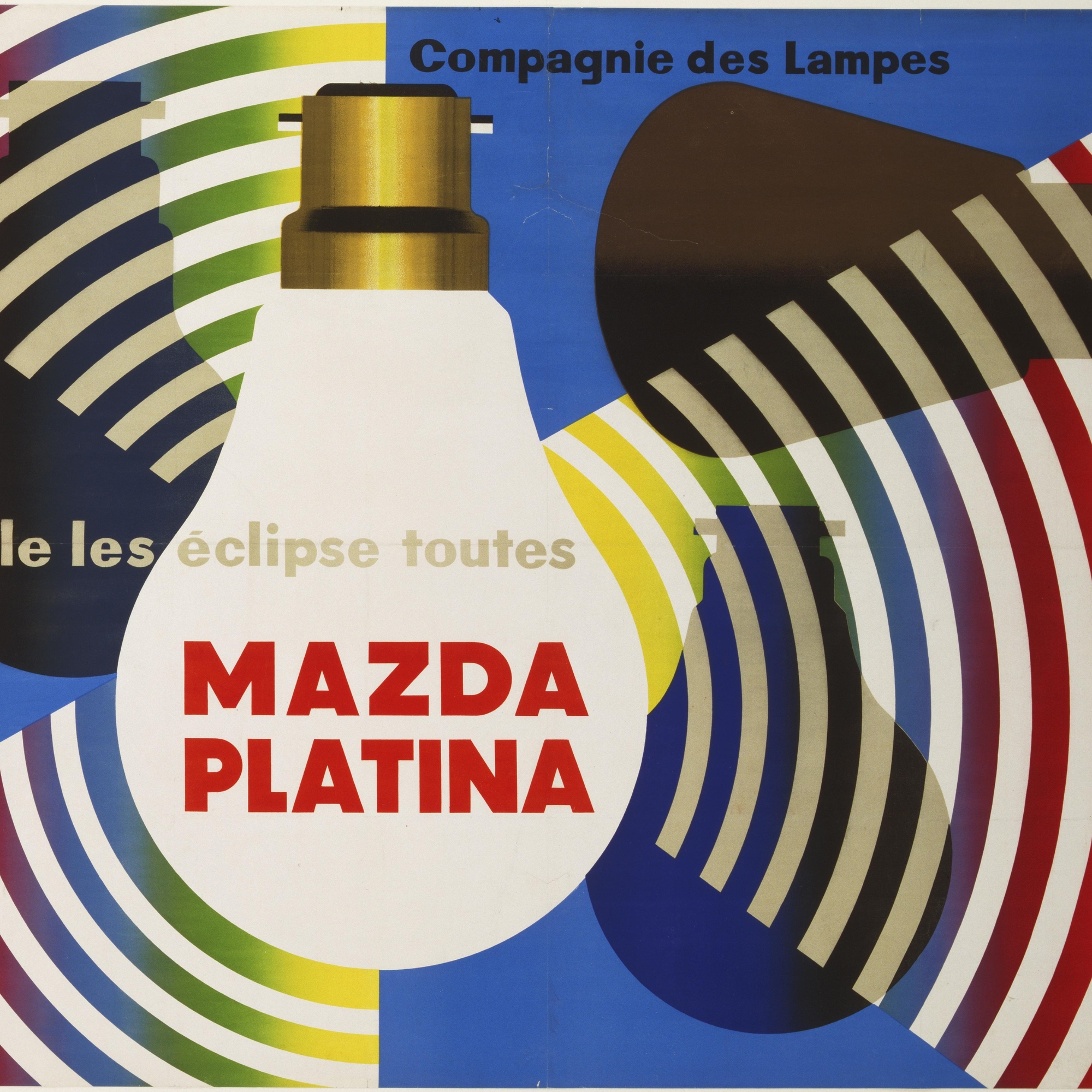 Jacques Nathan-Garamond (French, b. 1910). Elle les Éclipse Toutes, Mazda Platina. c. 1938. Lithograph. 45⅝ × 63″ (115.8 × 160 cm). The Museum of Modern Art, New York. Gift of the Designer, 1968 he Museum of Modern Art, New York. Gift of the Designer, 1968