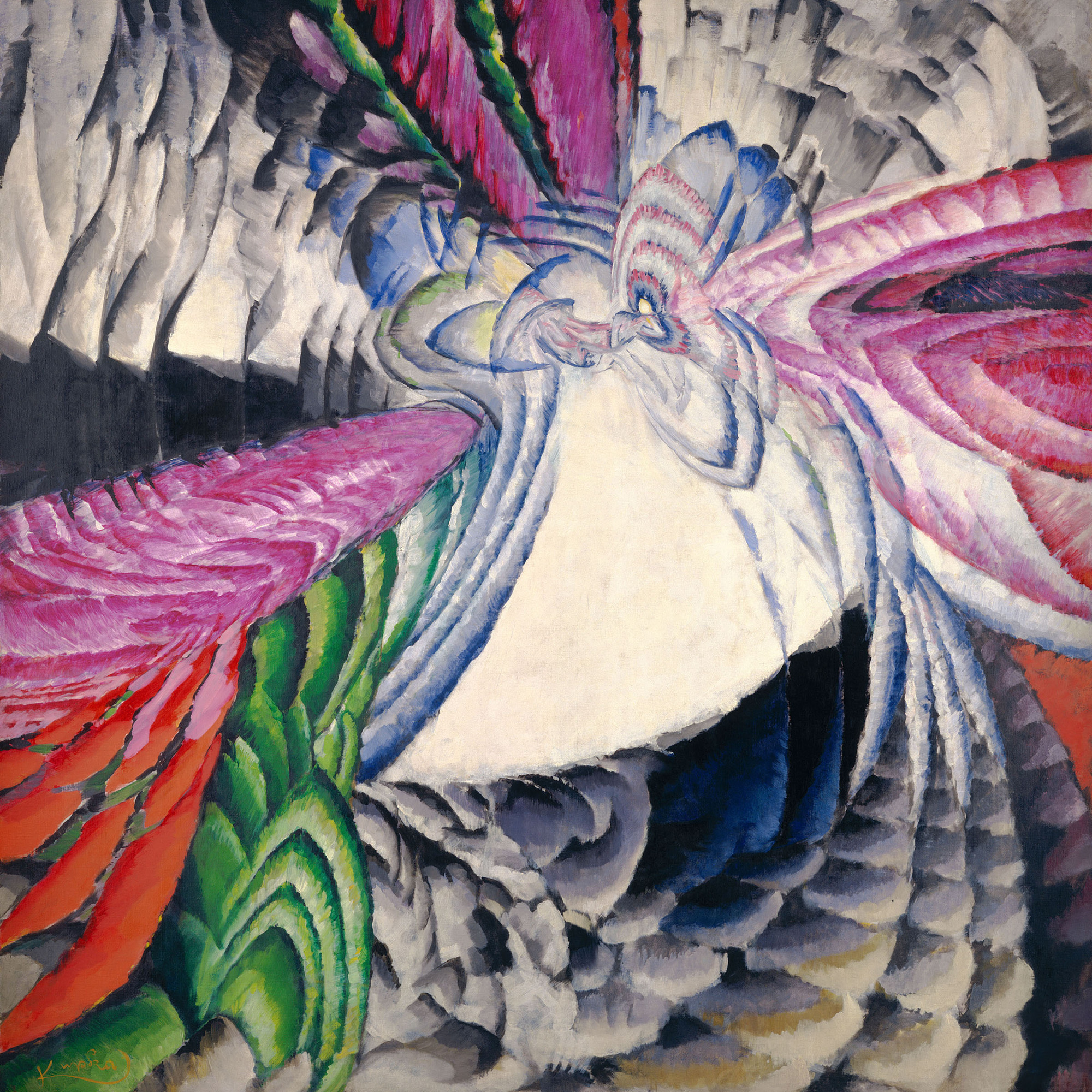 František Kupka. Localization of Graphic Motifs II. 1912–13. Oil on canvas, 78 3/4 × 76 3/8″ (200 × 194 cm), frame: 78 3/4 × 76 3/8″ (200 × 194 cm). National Gallery of Art, Washington, D.C., Ailsa Mellon Bruce Fund and Gift of Jan and Meda Mladek. Image courtesy of the National Gallery of Art, Washington. © 2012 Artists Rights Society (ARS), New York/ADAGP, Paris