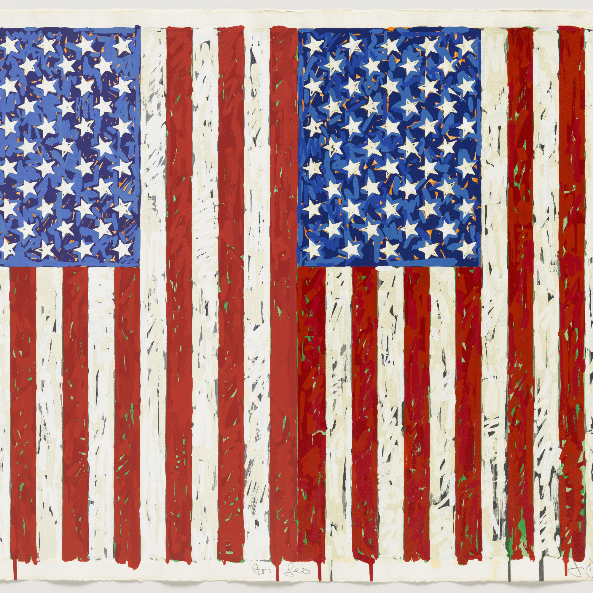 Jasper Johns. Flags I. 1973. Screenprint, 27 3/8 x 35 1/4" (69.5 x 89.5 cm). Publisher: the artist and Simca Print Artists Inc., New York. Printer: Simca Print Artists Inc., New York. Edition: artist’s proof before the edition of 65. Gift of Barbara Bertozzi Castelli, New York, 2011. © 2012 Jasper Johns/Licensed by VAGA, New York