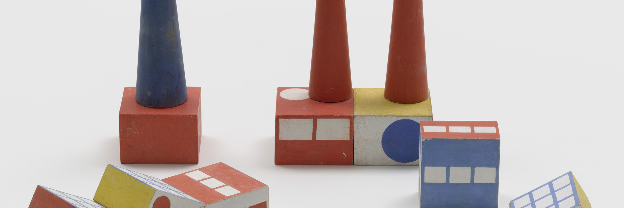 Ladislav Sutnar. Prototype for Build the Town Building Blocks. 1940–43. Painted wood, large block: 1 3/4 × 2 3/4 × 2 3/4″ (4.4 × 7 × 7 cm). The Museum of Modern Art, New York. Gift of Ctislav Sutnar and Radoslav Sutnar