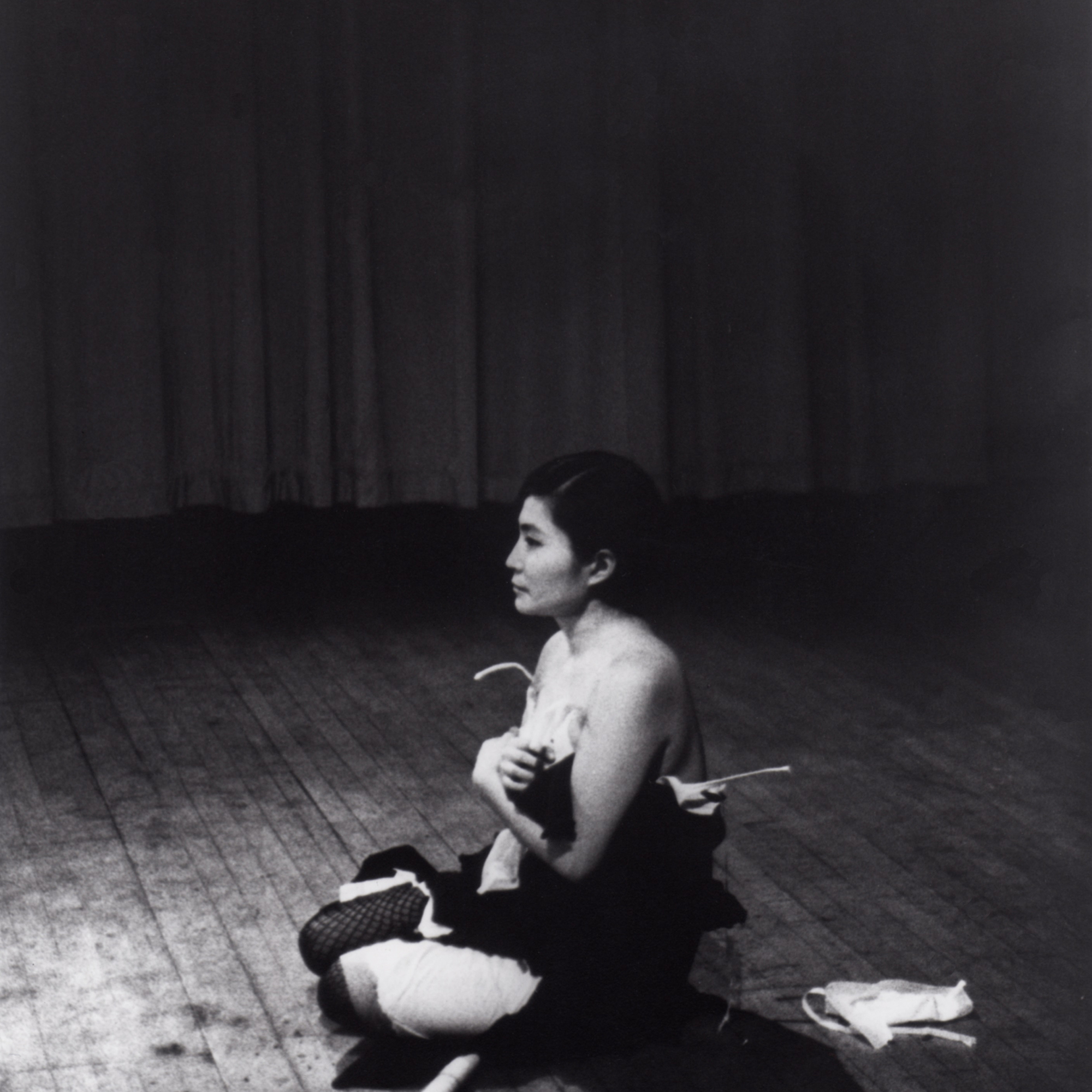 Yoko Ono. Cut Piece. 1964. Performed by Yoko Ono in New Works of Yoko Ono, Carnegie Recital Hall, New York, March 21, 1965. Photograph by Minoru Niizuma. Minoru Niizuma. Courtesy Lenono Photo Archive, New York