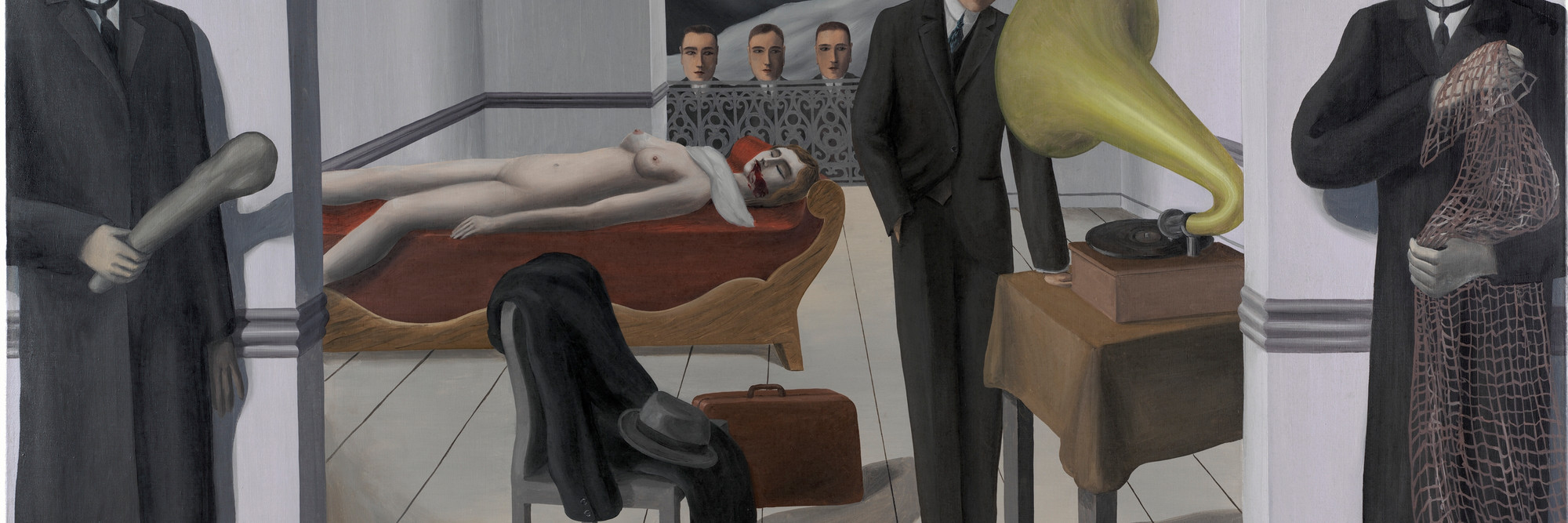 René Magritte. The Menaced Assassin. Brussels, 1927. Oil on canvas, 59 1/4″ × 6′ 4 7/8″ (150.4 × 195.2 cm). The Museum of Modern Art. Kay Sage Tanguy Fund. © 2013 Charly Herscovici, Brussels/Artists Rights Society (ARS), New York