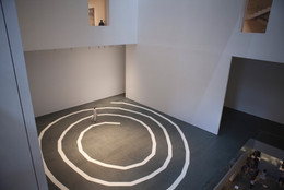 Performance of James Lee Byars’s The Mile-Long Paper Walk (1965–2014) at The Museum of Modern Art, August 17, 2014. Performed by Katie Dorn; choreographic construction by Lucinda Childs. © 2014 Museum of Modern Art, New York. Photo by Julieta Cervantes