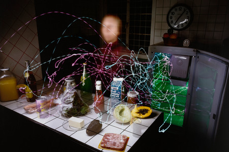 Michael Mandel (American, b. 1950). Emptying the Fridge. 1984. Silver dye bleach print, 15 7/8 × 19 7/8″ (40.6 × 50.7 cm). The Museum of Modern Art, New York. The Family of Man Fund