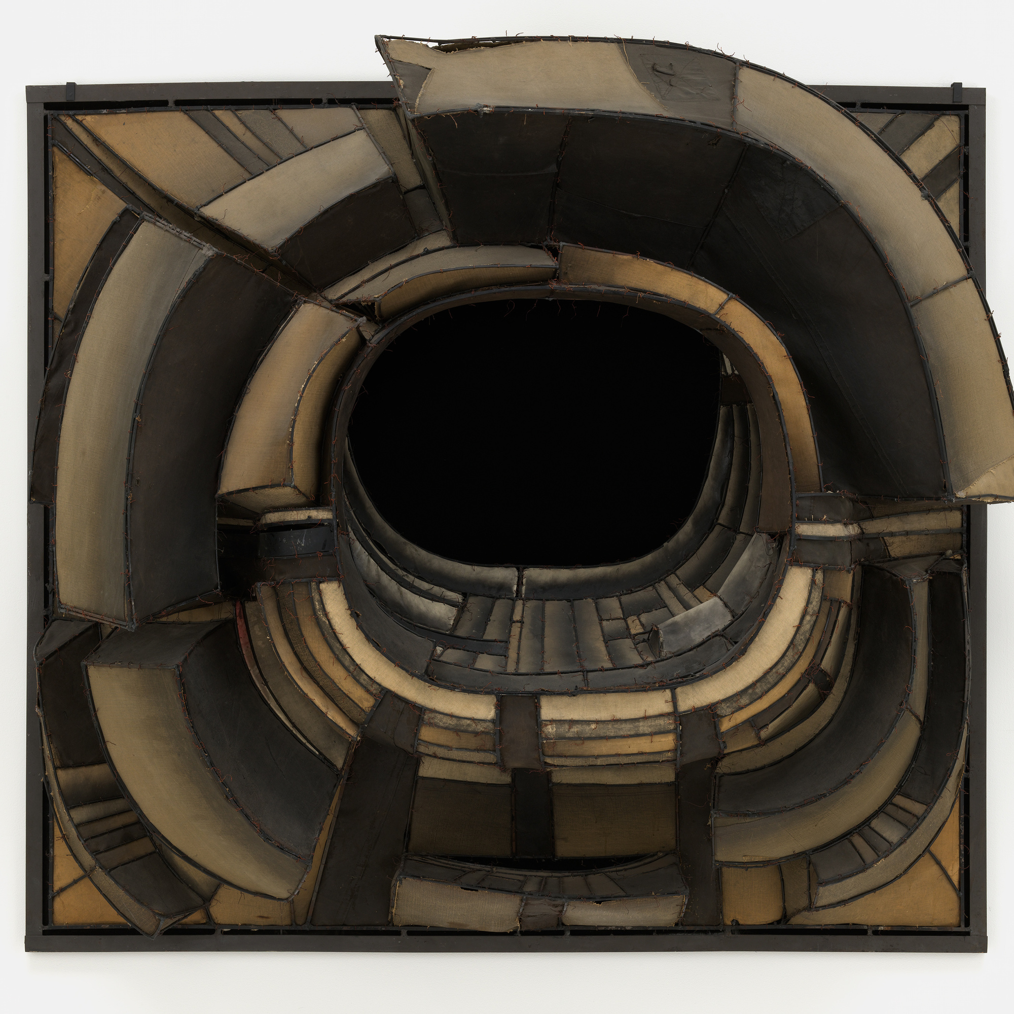 Lee Bontecou. Untitled. 1961. Welded steel, canvas, black fabric, rawhide, copper wire, and soot, 6' 8 1/4" x 7' 5" x 34 3/4" (203.6 x 226 x 88 cm). The Museum of Modern Art, New York. Kay Sage Tanguy Fund