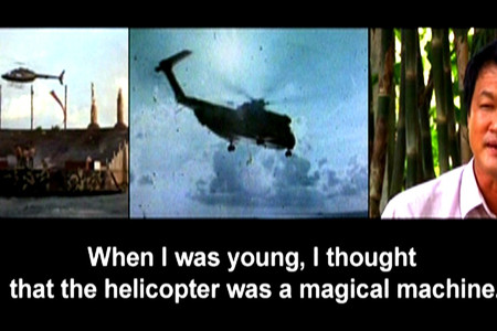 Dinh Q. Lê in collaboration with Tran Quoc Hai, Le Van Danh, Phu-Nam Thuc Ha, and Tuan Andrew Nguyen. Still from The Farmers and The Helicopters. 2006. Three-channel video (color, sound), 15 min., and helicopter. The Museum of Modern Art, New York. Gift of the artist, Fund for the Twenty-First Century, and Committee on Media and Performance Art Funds. © 2010 Dinh Q. Lê. Courtesy the artist; P.P.O.W. Gallery, New York; Shoshana Wayne Gallery, Santa Monica; and Elizabeth Leach Gallery