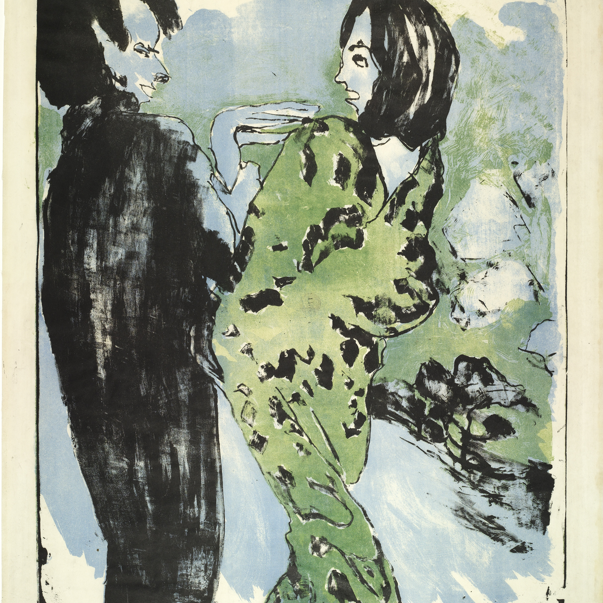 Emil Nolde. Young Couple. 1913. Lithograph, comp.: 24 1/2 × 19 13/16″ (62.2 × 50.3 cm). Publisher: unpublished. Printer: Westphalen, Flensburg, Germany. Edition: 112 in 68 color variations. The Museum of Modern Art. Purchase. © Nolde Stiftung, Seebüll, Germany