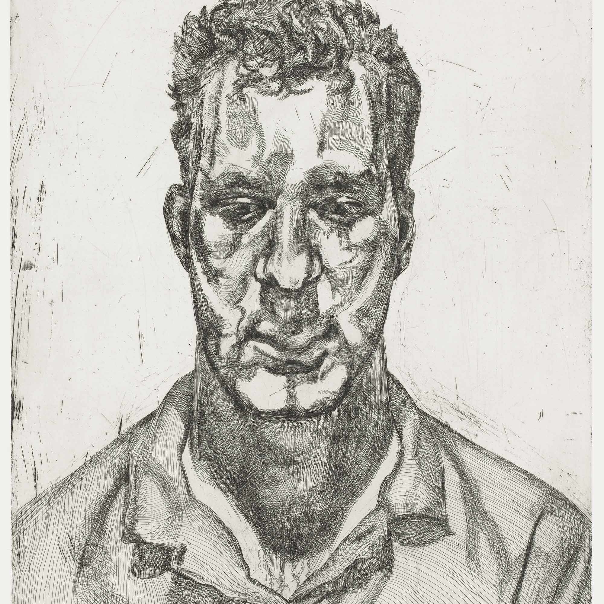 Lucian Freud. Kai. 1991–92. Sheet: 31 × 24 9/16″ (78.7 × 62.4 cm). Publisher: Matthew Marks Gallery, New York. Printer: Marc Balakjian at Studio Prints, London. Edition: 40. Courtesy Matthew Marks Gallery, New York. © 2008 Lucian Freud
