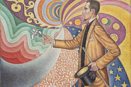Paul Signac. Opus 217. Against the Enamel of a Background Rhythmic with Beats and Angles, Tones, and Tints, Portrait of M. Félix Fénéon in 1890. 1890. Oil on canvas, 29 × 36 1/2″ (73.5 × 92.5 cm). Fractional gift of Mr. and Mrs. David Rockefeller. © 2009 Artists Rights Society (ARS), New York/ADAGP, Paris