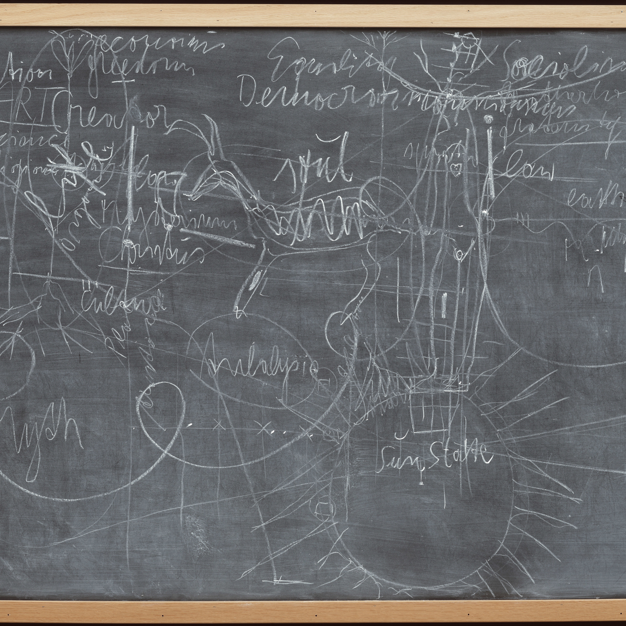 Joseph Beuys. Untitled (Sun State). 1974. Chalk on painted board with wood frame, 47 1/2 × 7 11/8″ (120.7 × 180.7 cm). The Museum of Modern Art. Gift of Abby Aldrich Rockefeller (by exchange) and acquired through the Lillie P. Bliss Bequest (by exchange). © 2007 Artists Rights Society (ARS), New York/VG Bild-Kunst, Bonn