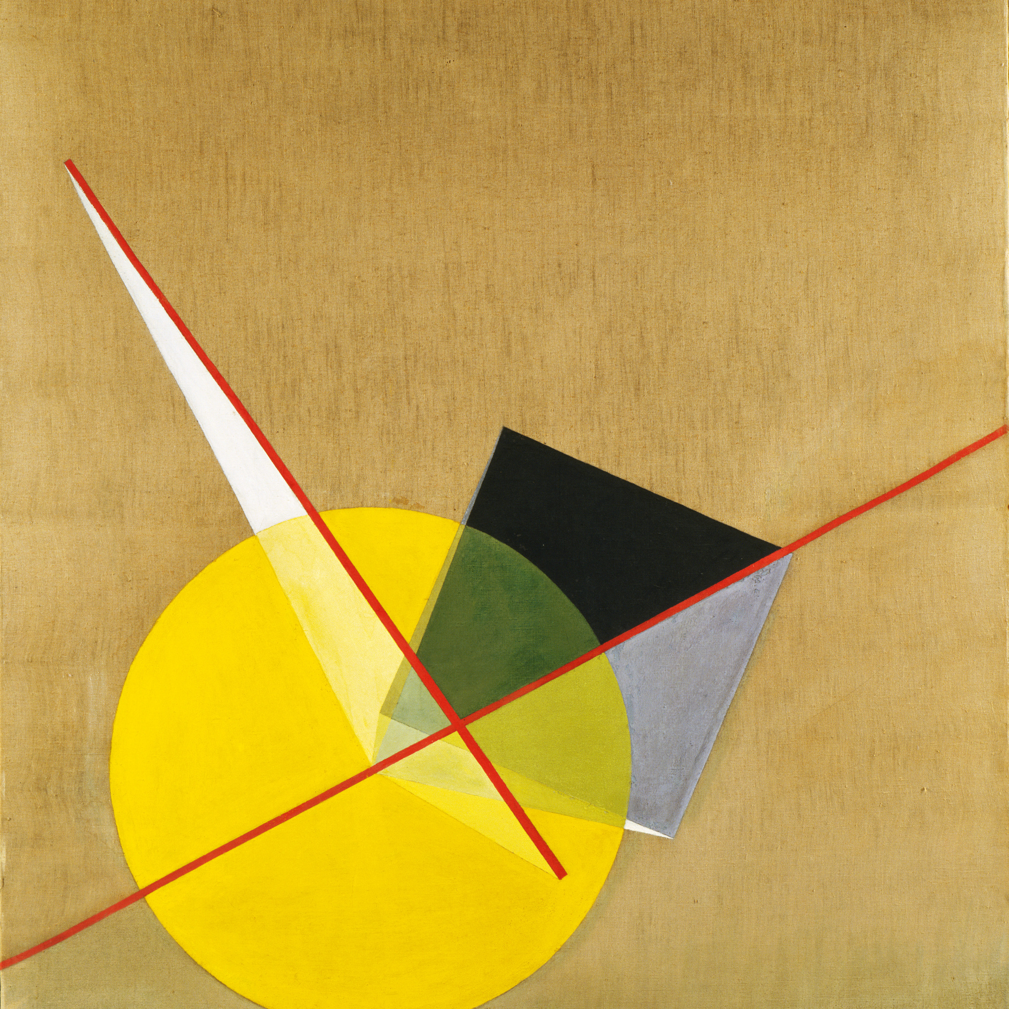 László Moholy-Nagy. Yellow Circle. 1921. Oil on canvas. 53 1/8 × 45″ (135 × 114.3 cm). The Riklis Collection of McCrory Corporation. © 2016 Artists Rights Society (ARS), New York / VG Bild-Kunst, Bonn
