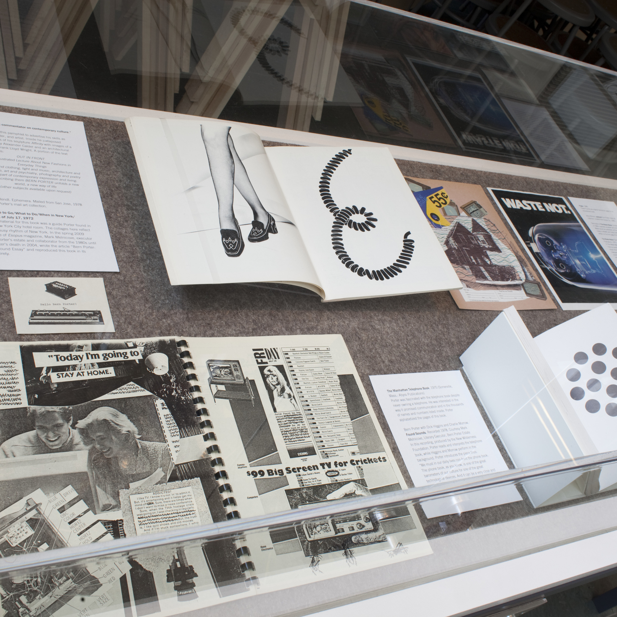 Installation view of the exhibition, Lost and Found: The Work of Bern Porter from the Collection of The Museum of Modern Art Library at The Museum of Modern Art, New York, New York. 2010.