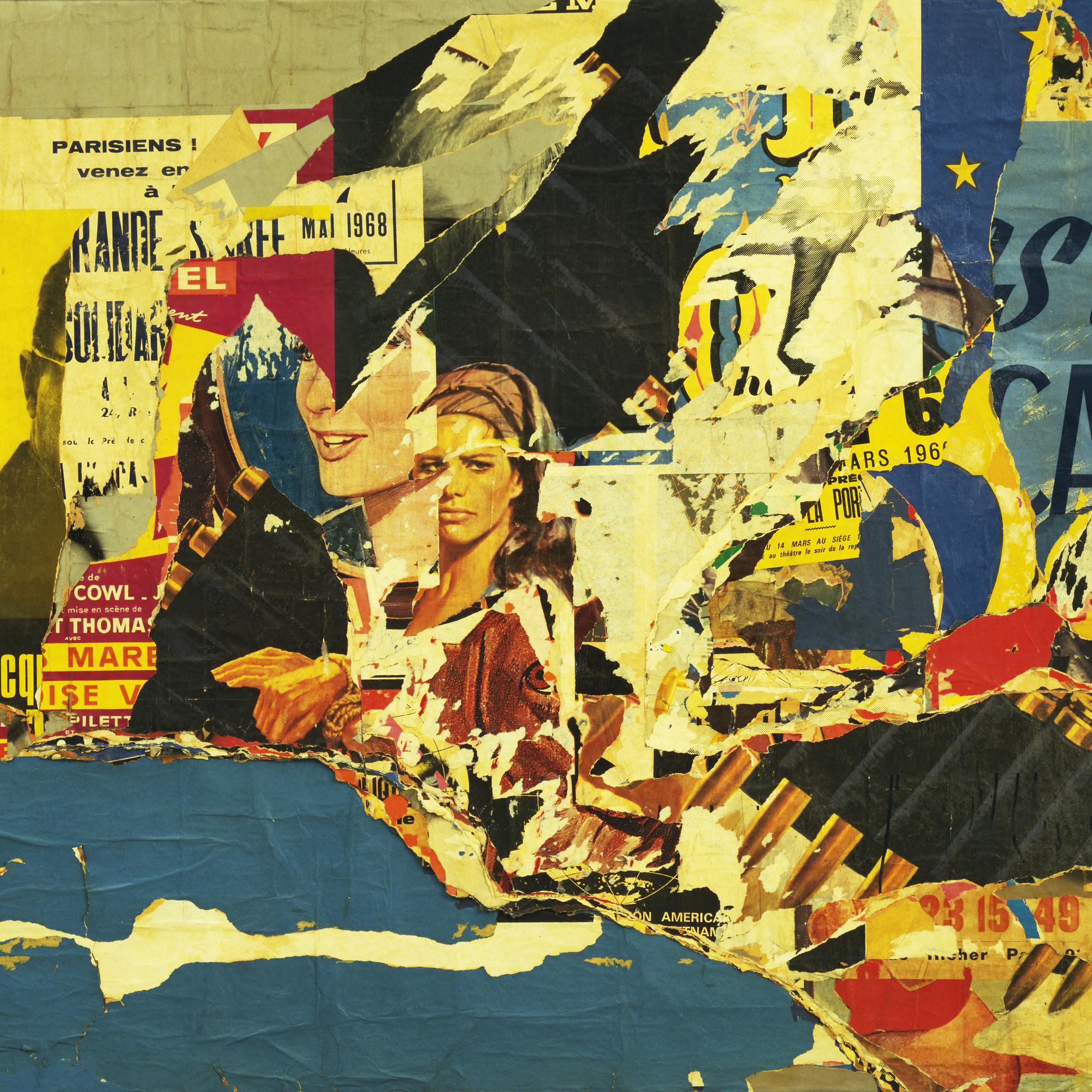 Jacques de la Villeglé. 122 rue du Temple. 1968. Torn and collaged painted and printed paper on linen, 62 5/8″ × 6' 10 3/4″ (159.2 × 210.3 cm). Gift of Joachim Aberbach (by exchange). © 2004 Artists Rights Society (ARS), New York/ADAGP, Paris
