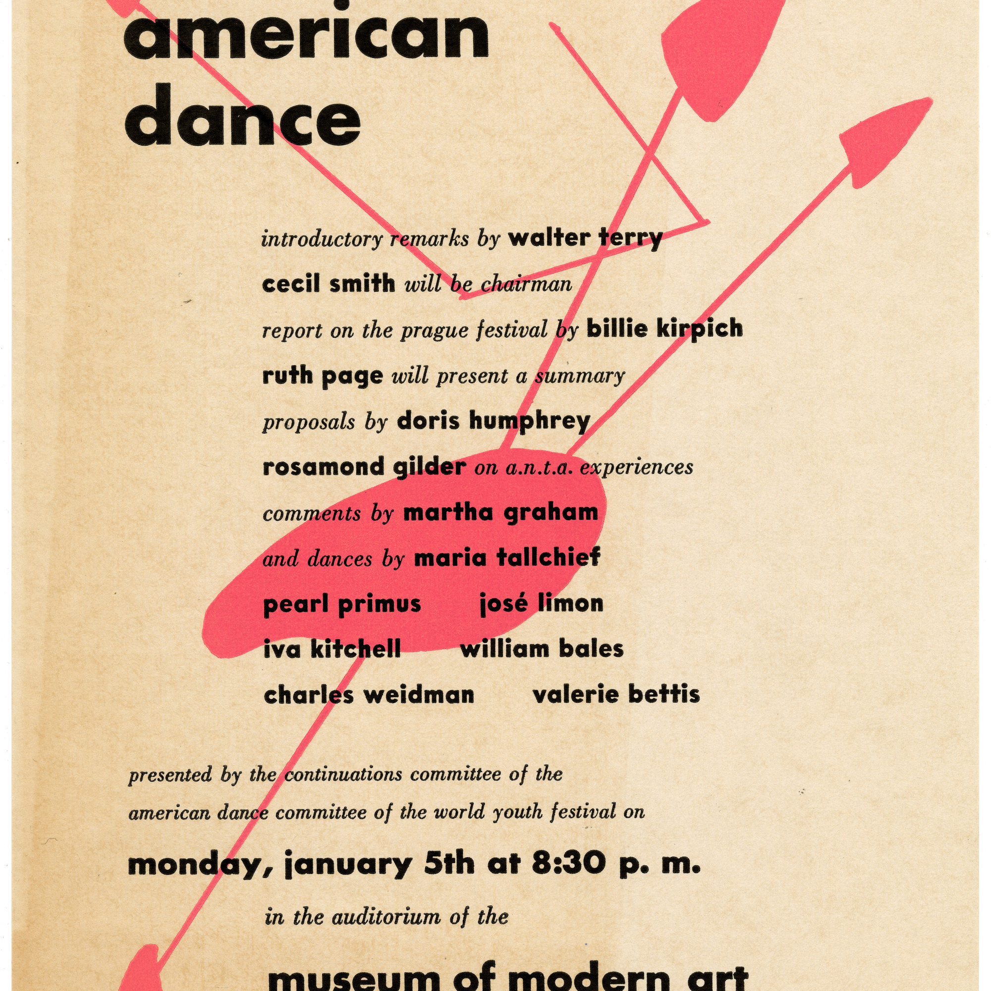 Flyer for “An Evening on American Dance.” The Museum of Modern Art. c. January 1948