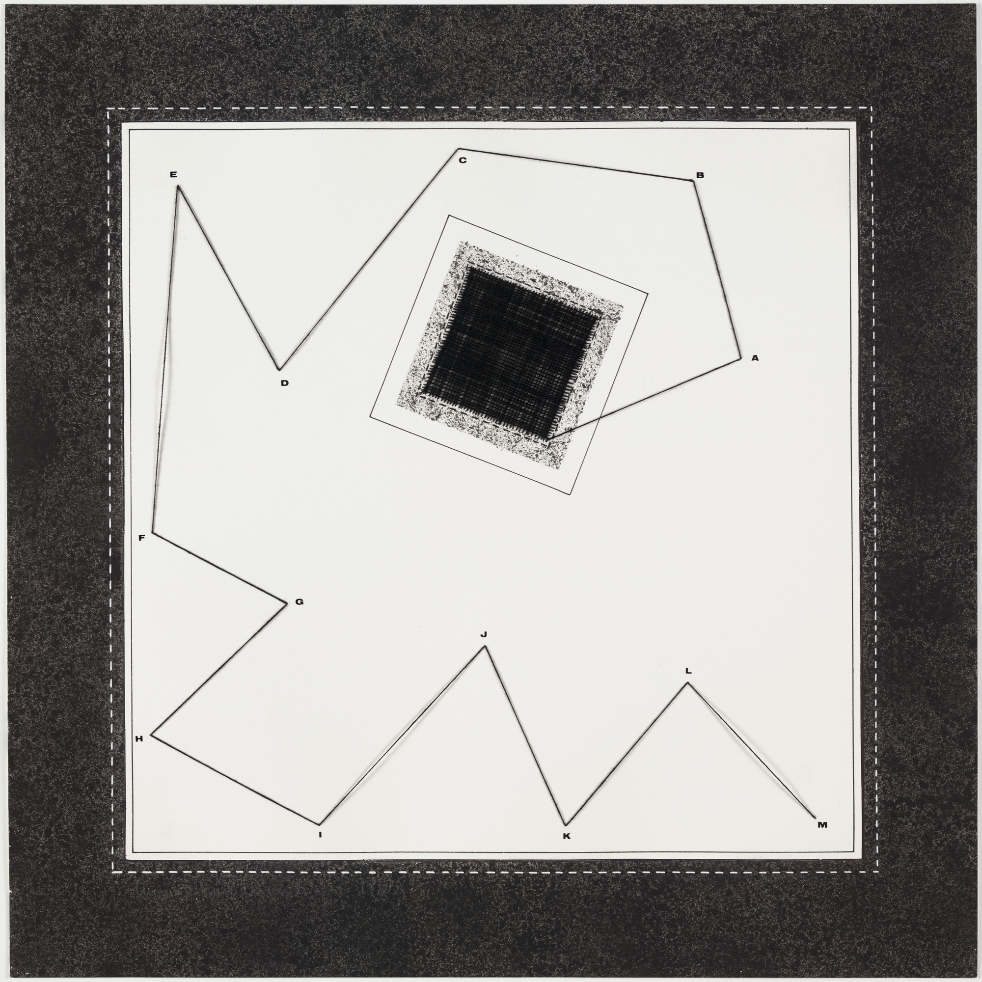Anna Maria Maiolino. Desde A até M (From A to M), from the series Mapas Mentais (Mental Maps). 1972–99. Thread, synthetic polymer paint, ink, transfer type, and pencil on paper, 19 5/8 × 19 1/2″ (49.8 × 49.5 cm). The Museum of Modern Art, purchase