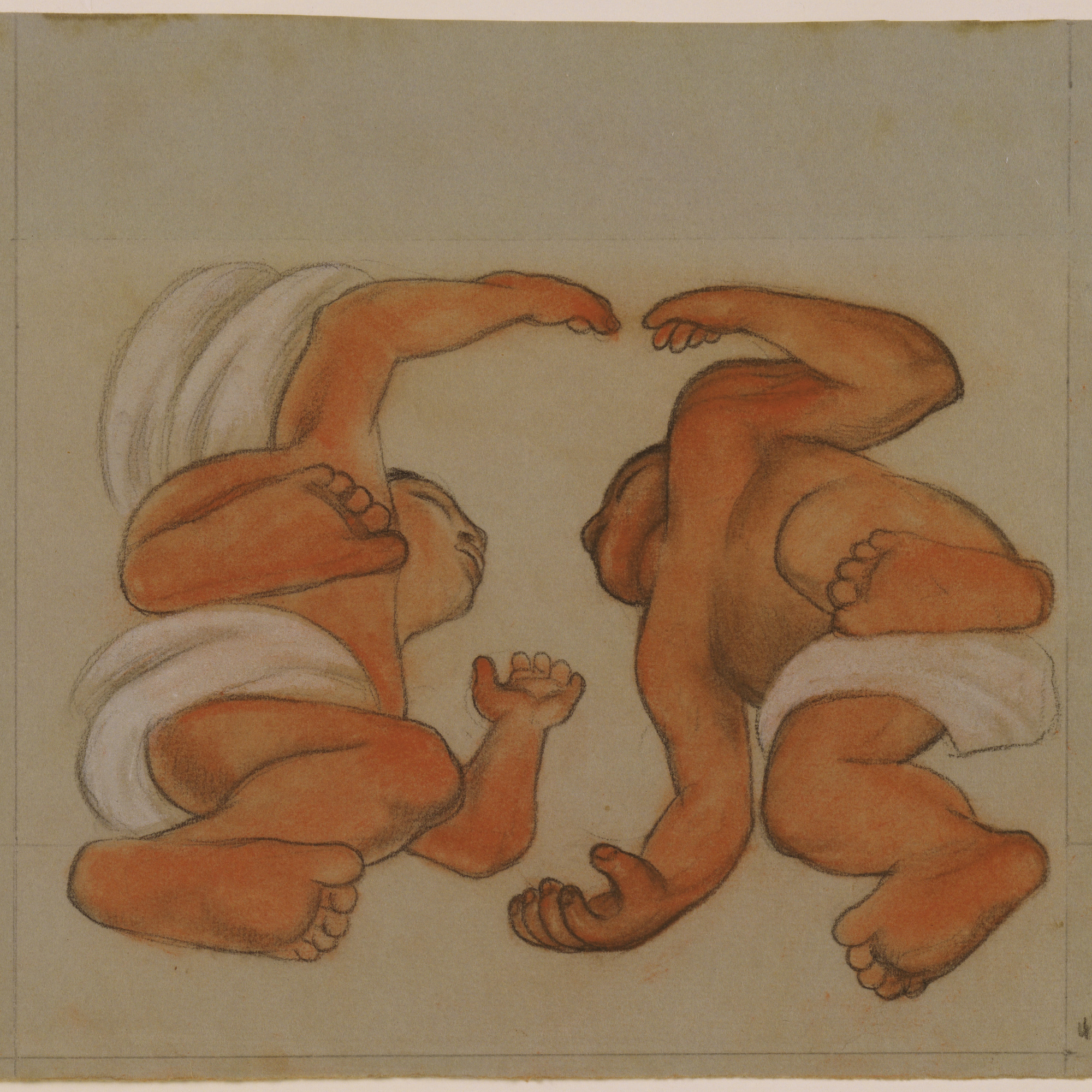 Diego Rivera. Two Figures. c. 1925. Colored chalk, gouache, and pencil on gray paper, 9 1/4 × 10 3/4ʺ (23.2 × 27.3 cm). Given anonymously, 1940. The Museum of Modern Art. Photograph © 1998 The Museum of Modern Art, New York