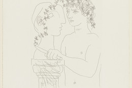 Pablo Picasso. Young Sculptor Finishing a Plaster (Jeune sculpteur finissant un plâtre). March 23, 1933, printed 1939. Etching; plate: 10 1/2 × 7 5/8ʺ (26.7 × 19.4 cm); sheet: 17 9/16 × 13 1/2ʺ (44.6 × 34.3 cm). Abby Aldrich Rockefeller Fund. © 2016 Estate of Pablo Picasso / Artists Rights Society (ARS), New York. Photo: Jonathan Muzikar