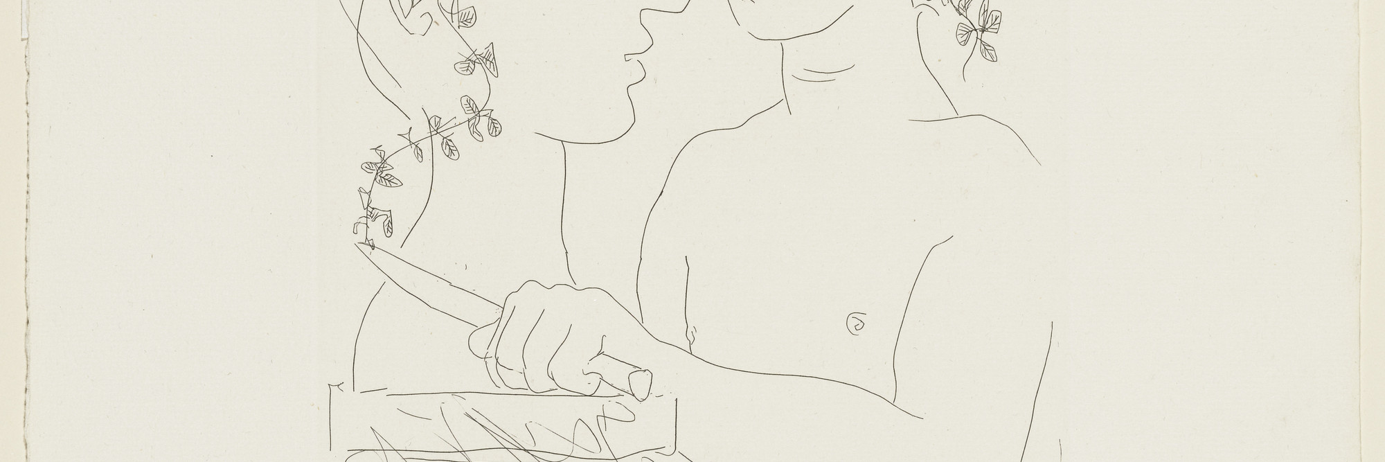 Pablo Picasso. Young Sculptor Finishing a Plaster (Jeune sculpteur finissant un plâtre). March 23, 1933, printed 1939. Etching; plate: 10 1/2 × 7 5/8ʺ (26.7 × 19.4 cm); sheet: 17 9/16 × 13 1/2ʺ (44.6 × 34.3 cm). Abby Aldrich Rockefeller Fund. © 2016 Estate of Pablo Picasso / Artists Rights Society (ARS), New York. Photo: Jonathan Muzikar