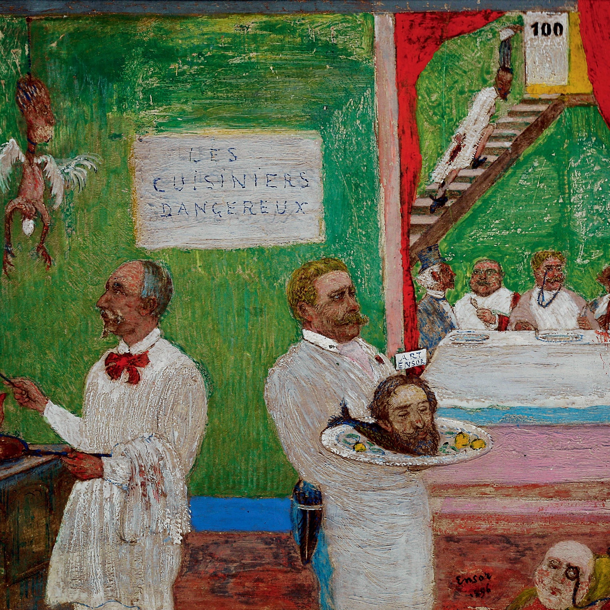 James Ensor (Belgian, 1860–1949). The Dangerous Cooks. 1896. Pencil, gouache, and oil on board, 7 7/8 × 9 13/16″. Private collection. © 2009 Artists Rights Society (ARS), New York / SABAM, Brussels
