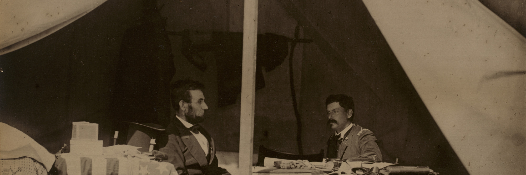 Alexander Gardner. The President (Abraham Lincoln) and General McClellan on the Battlefield of Antietam. 1862. Gelatin silver print, printed later; 19 1/2 × 15 3/4″ (49.5 × 40.0 cm). Gift of Carl Sandburg and Edward Steichen