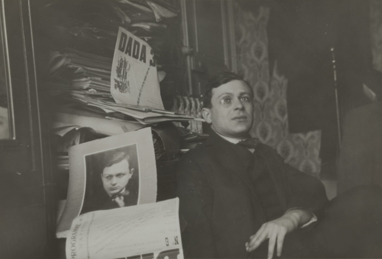 Unknown photographer. Portrait of Tristan Tzara. c. 1920. Gelatin silver print, 4 1/2 × 7 5/16″ (11.5 × 18.5 cm). Dadaglobe submission from Tristan Tzara (Samuel Rosenstock) (French, born Romania, 1896–1963). Collection Chancellerie des Universités de Paris, Bibliothèque littéraire Jacques Doucet, Paris, Fonds Tzara