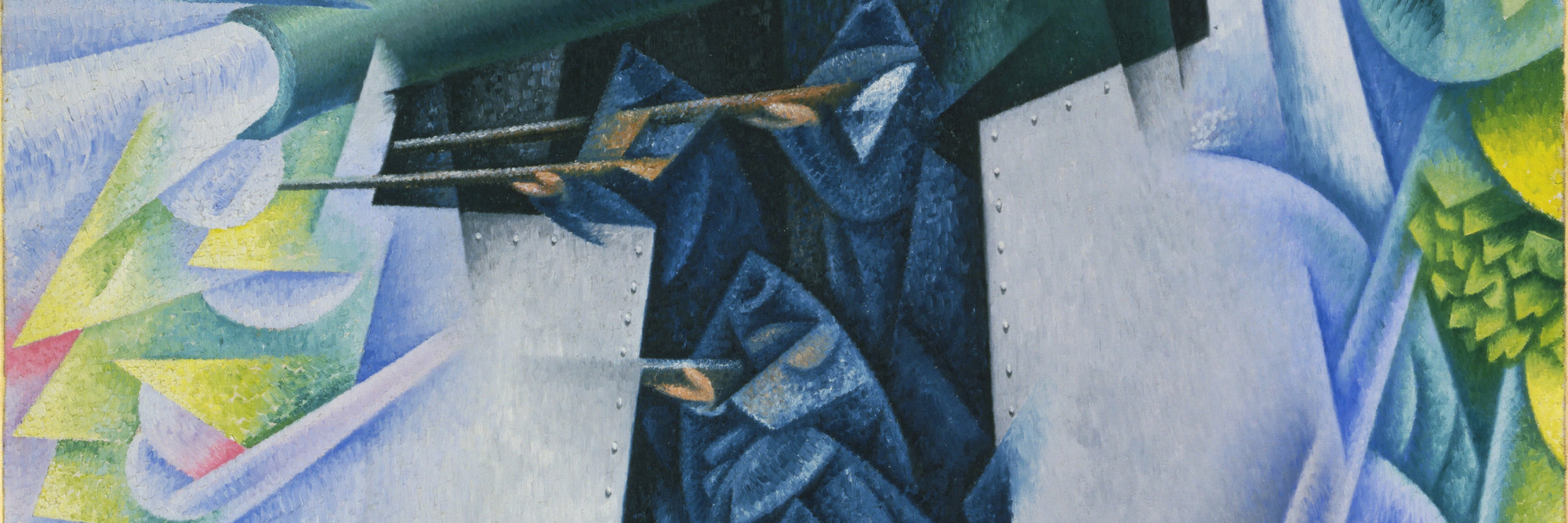 Gino Severini (Italian, 1883–1966). Armored Train in Action. 1915. Oil on canvas, 45 5/8 × 34 7/8″ (115.8 × 88.5 cm). Gift of Richard S. Zeisler. © 2017 Gino Severini/Artists Rights Society (ARS), New York/ADAGP, Paris