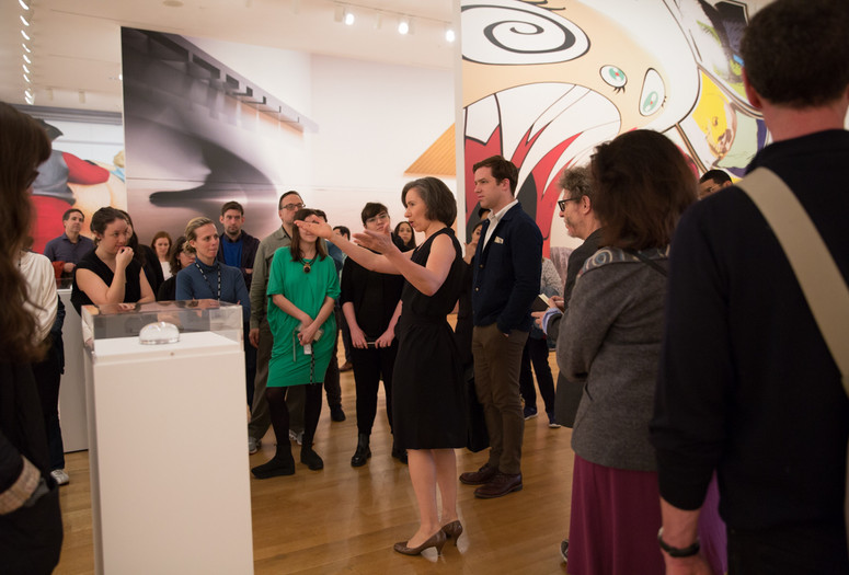 Andrea Fraser performing May I Help You? (1991) on April 27, 2017 in the exhibition Louise Lawler: WHY PICTURES NOW, The Museum of Modern Art, New York Photographer: Julieta Cervantes