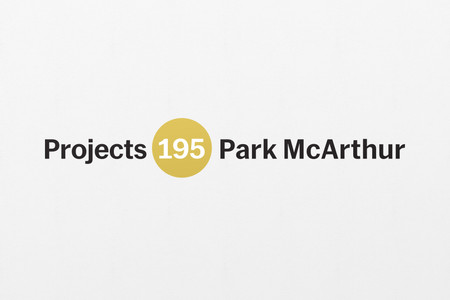 Park McArthur. Is this an investment, pied-à-terre, or primary residence? 2018. Paint on wall; altered Museum of Modern Art Projects logo scaled to gallery dimensions. Edition: 3 + 1 AP. Courtesy the artist and ESSEX STREET, New York