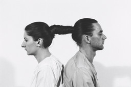 Marina Abramović and Ulay. Relation in Time. Originally performed at 1977 for 17 hours at Studio G7, Bologna. Still from 16mm film transferred to video (black and white, sound). 50:33 min. © 2010 Marina Abramović. Courtesy Marina Abramović and Sean Kelly Gallery/Artists Rights Society (ARS), New York Reperformed continuously in shifts throughout the exhibition Marina Abramović: The Artist Is Present at MoMA, March 14-May 31, 2010