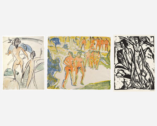 Ernst Ludwig Kirchner. Bather with Hat (Badende mit Hut). 1913
Ernst Ludwig Kirchner. Groups of Bathers (Gruppen Badender). 1909
Ernst Ludwig Kirchner. Two Bathers on the Beach (Zwei Badende am Strand). 1913