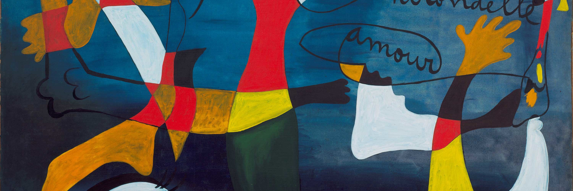 Joan Miró. “Hirondelle Amour”. 1933–34. Oil on canvas, 6' 6 1/2" x 8' 1 1/2" (199.3 x 247.6 cm). Gift of Nelson A. Rockefeller. © 2018 Successió Miró/Artists Rights Society (ARS), New York/ADAGP, Paris