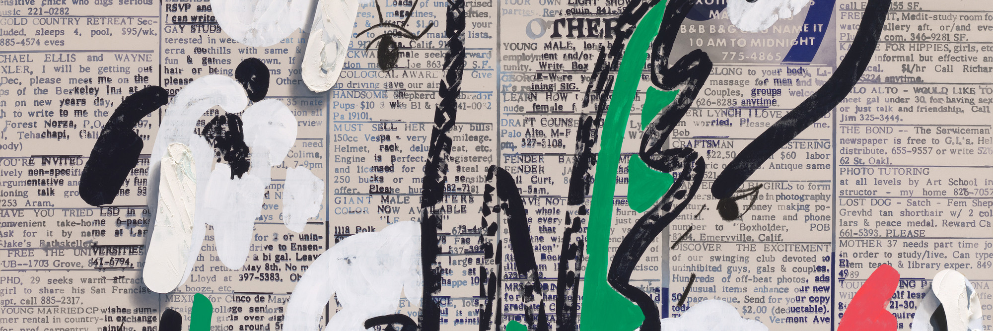 Laura Owens. Untitled. 2013. Acrylic, Flashe, and oil stick on canvas, 137 3/8 × 119 7/8&#34; (348.9 × 304.5 cm). Enid A. Haupt Fund