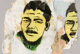 David Hammons. Free Nelson Mandela. 1987. Stencil on versos of torn and layered billboard papers, composition: 20 5/8 × 23 5/8&#34; (52.4 × 60 cm); sheet (irreg): 28 13/16 x 28 9/16&#34; (73 x 72.5 cm), Publisher: unpublished. Printer: the artist, New York. Edition: unique. John B. Turner Fund. © 2019 David Hammons