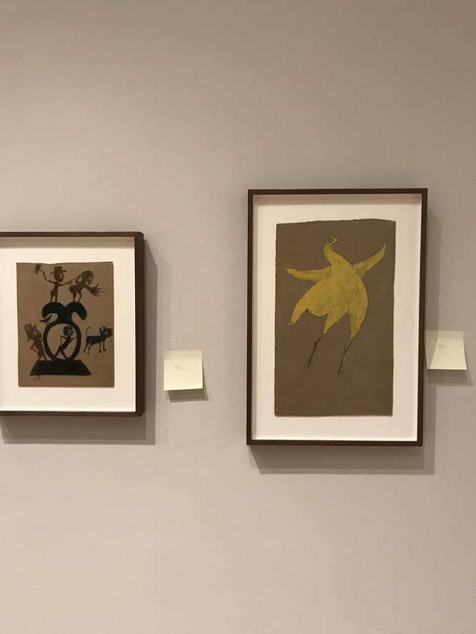 A conservator’s note indicates acceptable light levels for Bill Traylor works being installed in Gallery 521: Masters of Popular Painting. Photo: Eliza Frecon