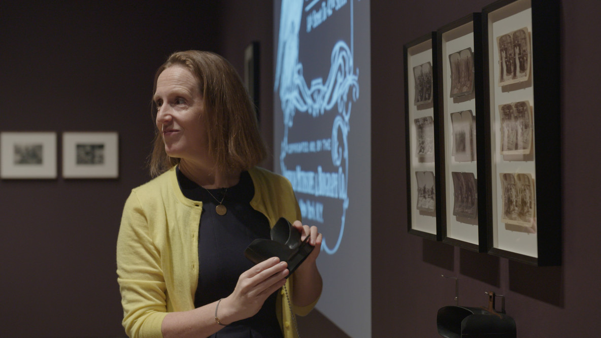 Sarah Meister installing Gallery 502