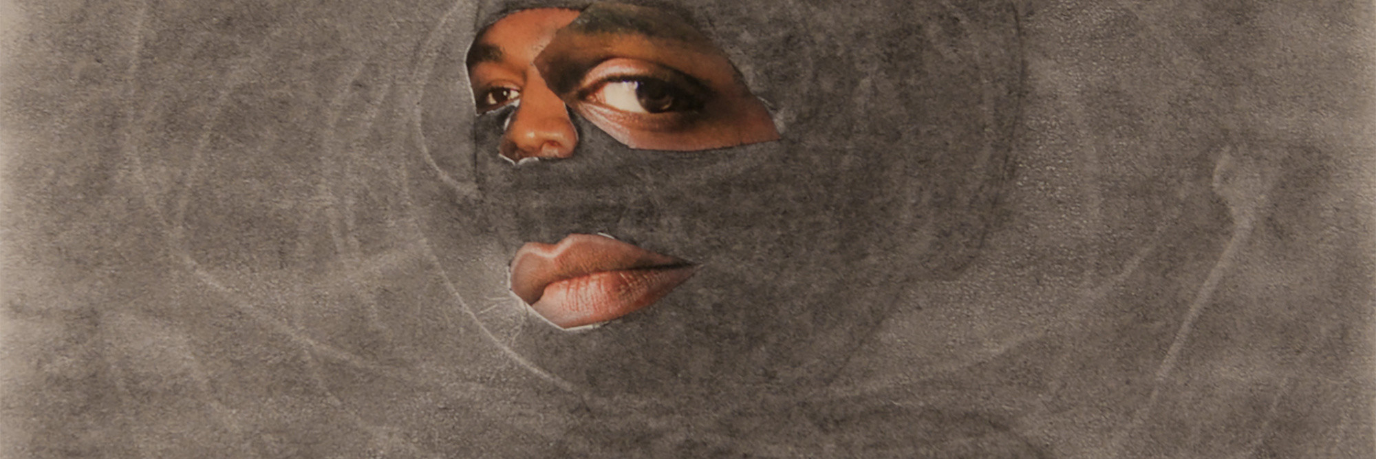 Tameca Cole. Locked in a Dark Calm. 2016. Collage and graphite on paper, 8 1/2 × 11&#34;. Collection Ellen Driscoll