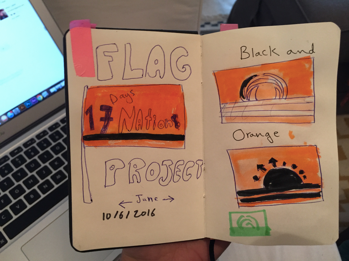 Original sketch book of the Refugee Nation flag thought process