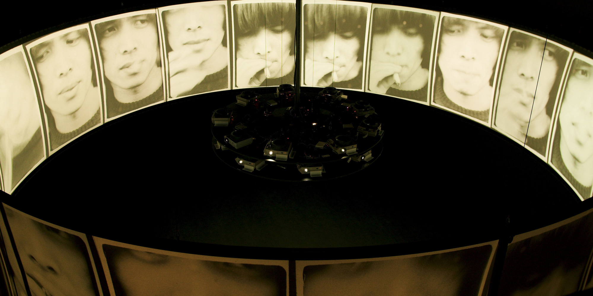 Shuzo Azuchi Gulliver. Cinematic Illumination. 1968–69. 1,350 black-and-white slides, 108 color gels, disco ball, and sound, 114:45 min., looped. The Museum of Modern Art, New York. Acquired through the generosity of Marie-Josée and Henry Kravis. Video still, installation view, The Museum of Modern Art, August 27, 2020–February 2021. Video: Oresti Tsonopoulos. © 2020 The Museum of Modern Art