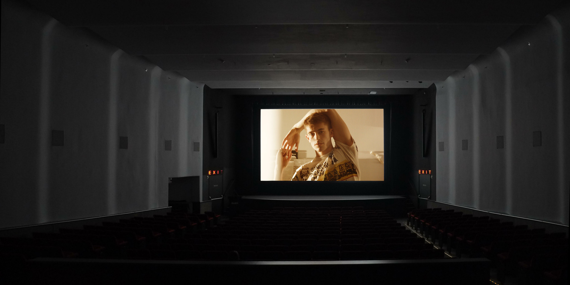 View of the June 28, 2021, DCP test of Ken Okiishi’s Vital Behaviors in MoMA’s Titus Theater 1. Photo: Ken Okiishi