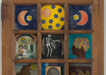 Betye Saar. Black Girl’s Window. 1969. Wooden window frame with paint, cut-and-pasted printed and painted papers, daguerreotype, lenticular print, and plastic figurine. Gift of Candace King Weir through The Modern Women’s Fund, and Committee on Painting and Sculpture Funds