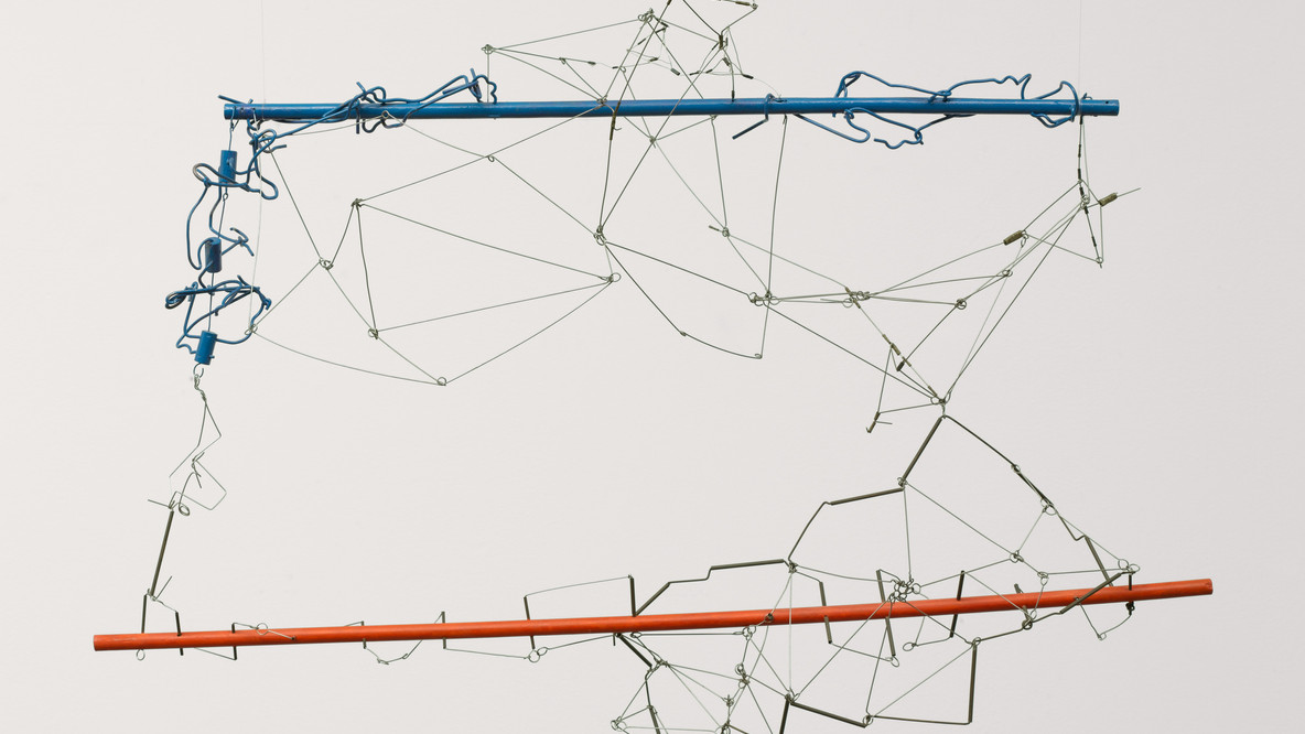 Gego (Gertrud Goldschmidt). Drawing without Paper 84/25 and 84/26. 1984 and 1987. Wood, stainless steel, iron, brass, and paint, 23 5/8 × 34 5/8 × 16 3/4&#34; (60 × 88 × 40 cm). Gift of Patricia Phelps de Cisneros in honor of Susan and Glenn Lowry. © 2022 Fundación Gego