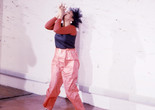 Senga Nengudi performing Air Propo at Just Above Midtown, 1981. Courtesy Senga Nengudi and Lévy Gorvy