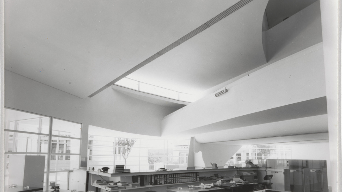 Álvaro Siza. Banco Pinto &amp; Sotto Mayor, Oliveira de Azeméis, Portugal. 1971-1974. Gelatin silver print, 5 1/8 x 6 7/8&#34; (13 x 17.5 cm). Gift of EE Cruz &amp; Co