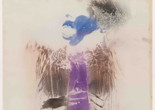 David Hammons. Body Print. 1975. Pigment on paper. The Judith Rothschild Foundation Contemporary Drawings Collection Gift ©️ David Hammons Image description: A vertically-oriented work on paper, featuring a partial print of a person’s upper body. Their face is imprinted in blue ink on the white page, with their hands printed in black ink and holding a purple necktie.